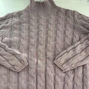LL Bean Mock Neck Cable Knot Pullover Sweater Light Purple Vintage Women Small ￼